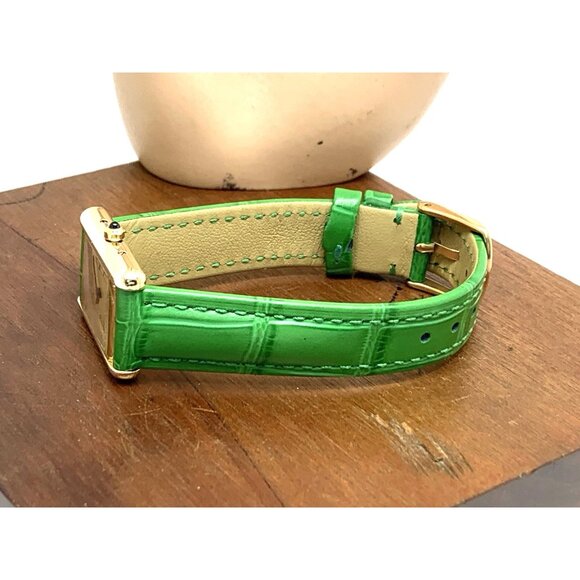 Cartier Must de Tank Women's Watch 366001 Swiss Quartz Gold Green Leather 21mm - Picture 7 of 12